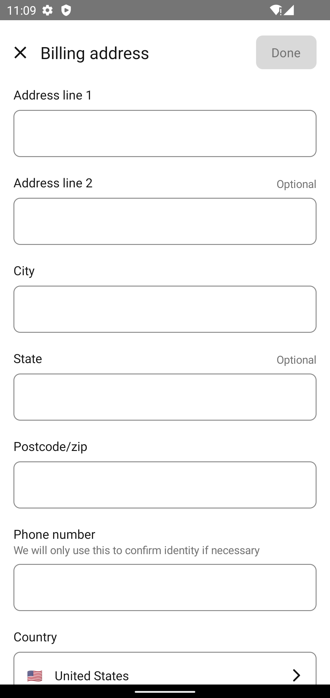 The default billing form